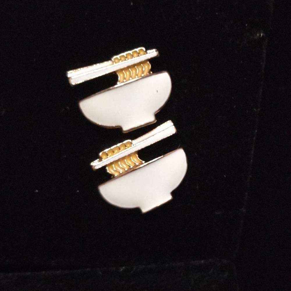 NEW set mini white enamel stud earrings in cute chopstick ramen noodle chopstick